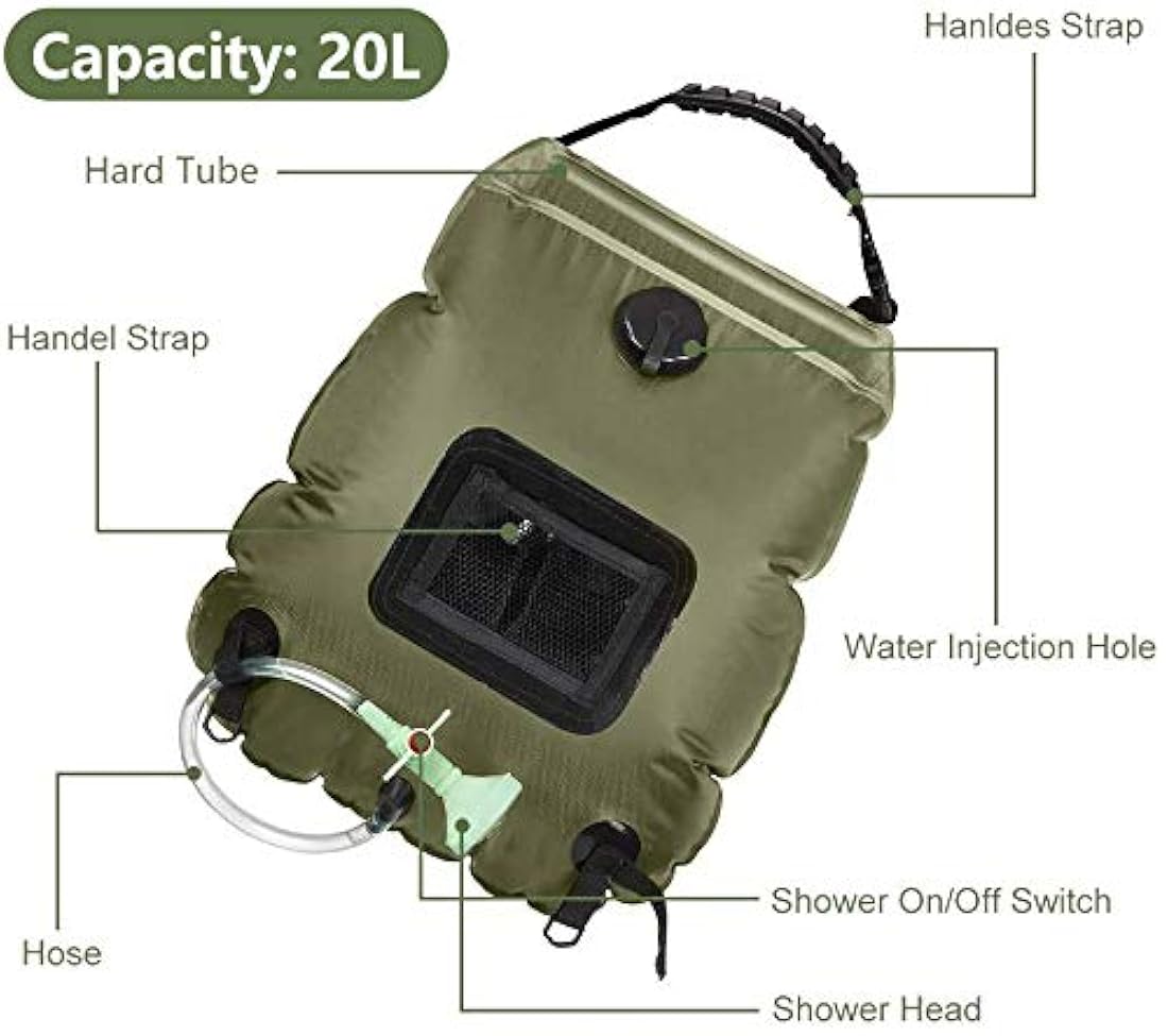 Bolsa de ducha solar, 5 galones / 20 L, con manguera