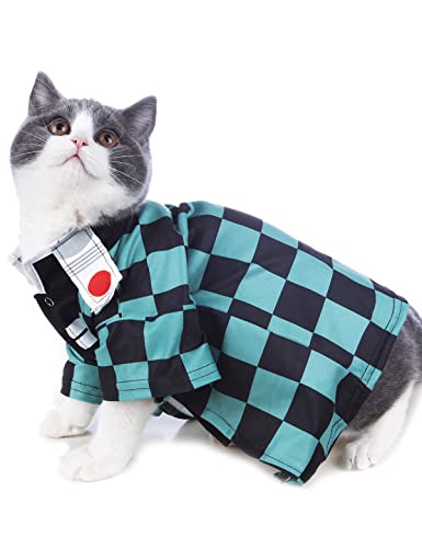 Impoosy Disfraz de gato divertido, ropa de gatito, ropa de cosplay, camisa de cachorro para perros pequeños (S, verde)