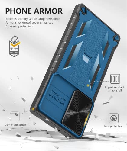 Funda para Samsung Galaxy S22 Ultra: resistente funda protectora S22 Ultra 5G con soporte y deslizamiento integrados, TPU a prueba de golpes, diseño mate texturizado de grado militar, protección contra caídas - Azul