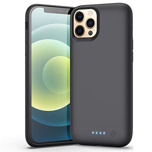 Funda de batería para iPhone 12/12 Pro, funda de carga de batería de 6800 mAh, funda protectora de batería para iPhone 12/12 Pro, funda inteligente de 6.1 pulgadas, color negro