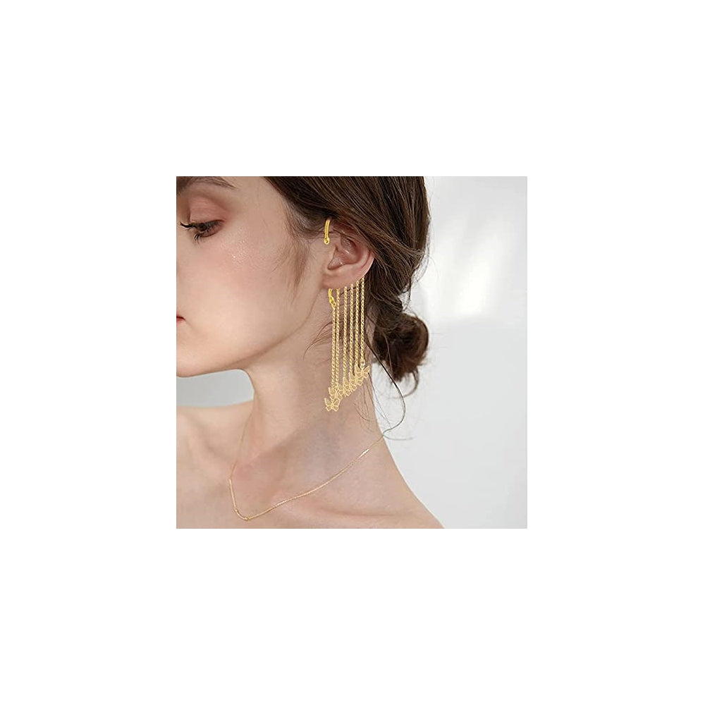 Aretes largos con borla y mariposa sin perforación