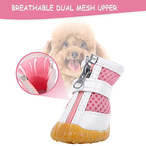 AOFITEE Zapatos de malla para perros para mascotas, zapatos transpirables para perros pequeños, sandalias impermeables para mascotas con suela antideslizante y cierre de cremallera, protector duradero para patas de mascotas para pavimento caliente