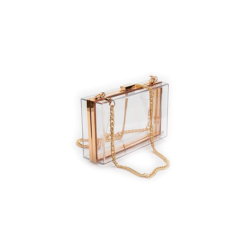 Bolsos de mano de acrílico transparente con 2 cadenas doradas