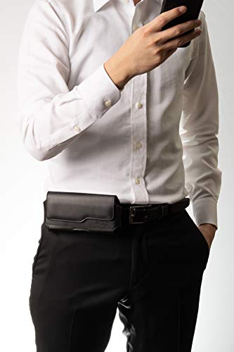 De-Bin Funda para iPhone 13 Pro, 13, 12 Pro, 12, 11, XR, de piel de alta calidad con clip para cinturón / cierre magnético para teléfono celular (compatible con teléfono con funda Otterbox), color negro