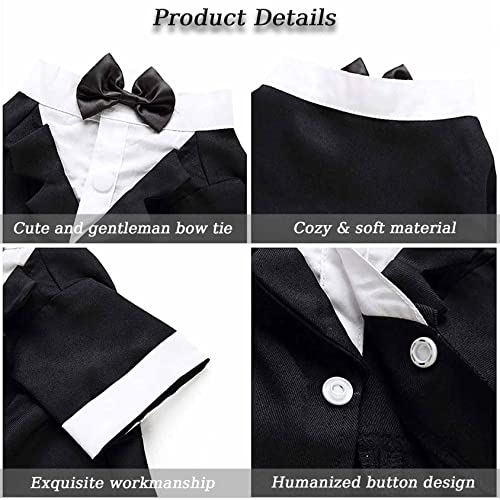 Camisa para perro, ropa para cachorros, traje de boda para mascotas, esmoquin formal con lazo negro, traje de perro para perros pequeños, medianos y gatos, atuendo de matrimonio para perros, disfraz de príncipe, ropa de caballero