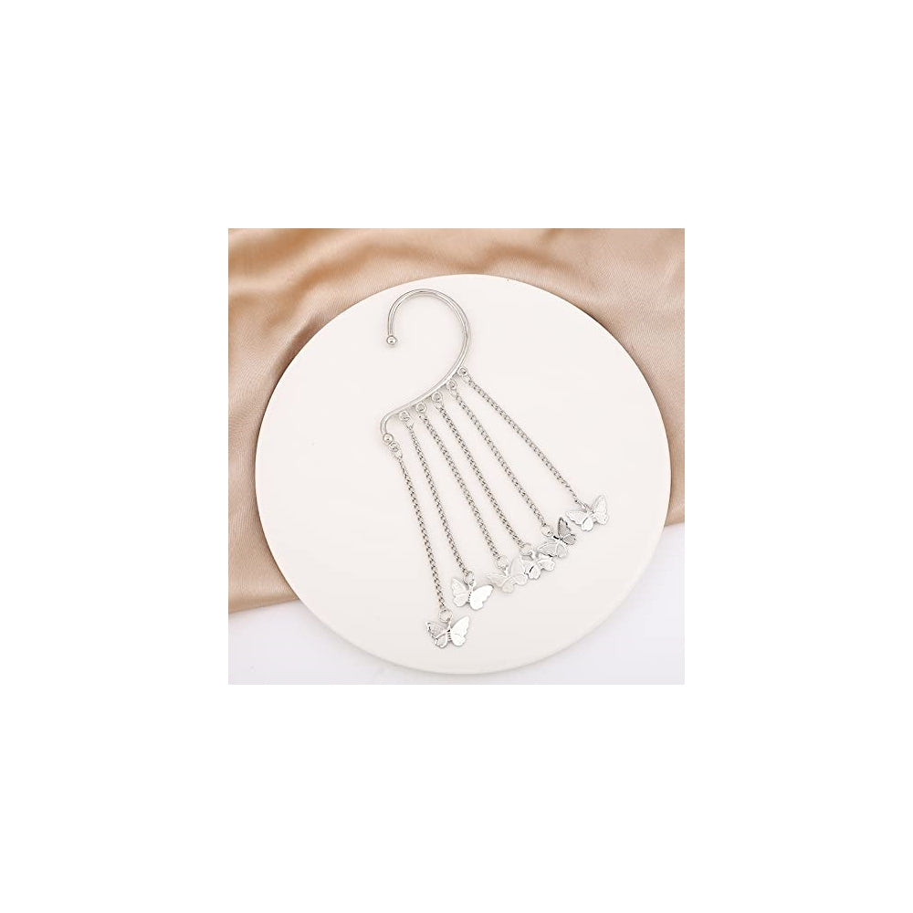 Aretes largos con borla y mariposa sin perforación