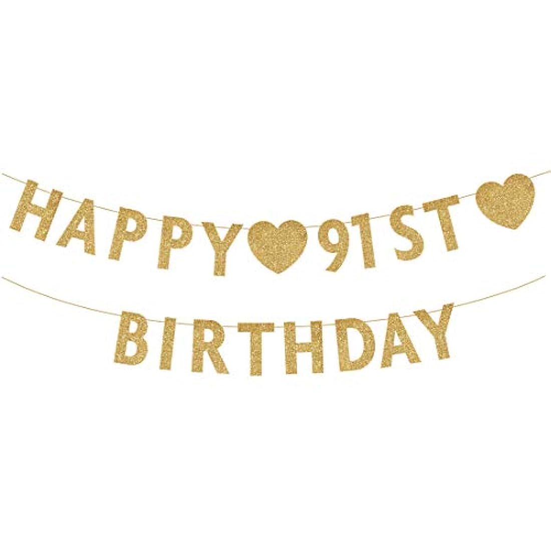 Bandera de oro feliz cumpleaños 91, purpurina, suministros