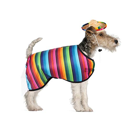 Sombrero para perro, poncho de serape para mascotas, disfraz divertido para perro, multicolor, ajustable, poncho mexicano, sombrero de paja, ropa de Chihuahua, para decoraciones de fiesta mexicana (pequeño)