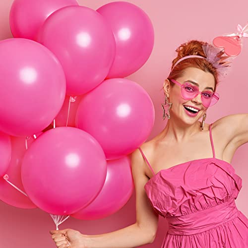 RUBFAC 129 globos de látex de color rosa intenso, diferentes tamaños, 18, 12, 10, 5 pulgadas, kit de globos de fiesta para cumpleaños, baby shower, boda, princesa, decoración de fiesta temática