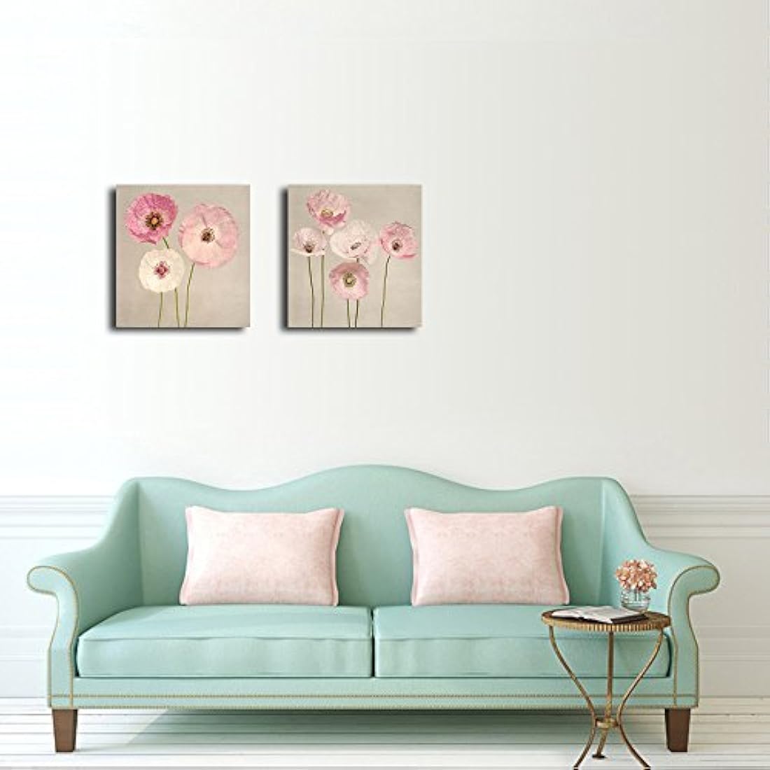 Lienzo mural de pintura artística moderna con flores rosadas