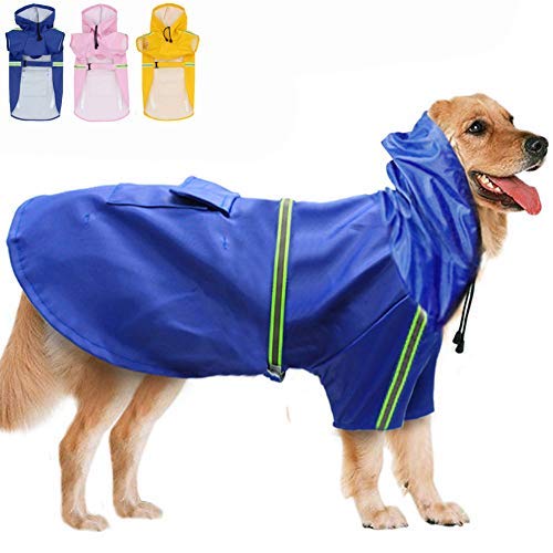 FEimaX Chubasquero para perro, impermeable, con capucha para perros medianos y grandes, con capucha ligera, resistente al viento, para caminar al aire libre (S (pecho: 13.3 pulgadas, cuerpo 9.8 pulgadas), azul)