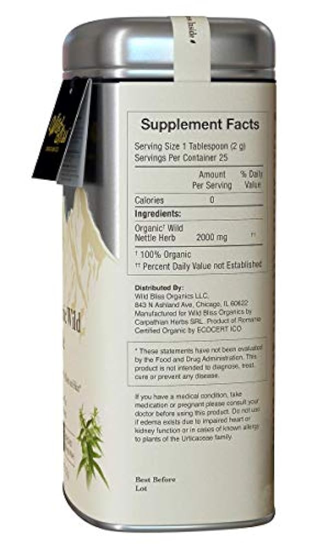 Té de Ortiga orgánico libre de cafeína, gluten de 1,7 onzas