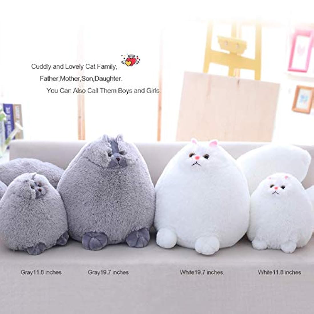 Winsterch - Peluche de gato gigante de peluche blanco, juguete para niños, muñeca de bebé, 20.0 in