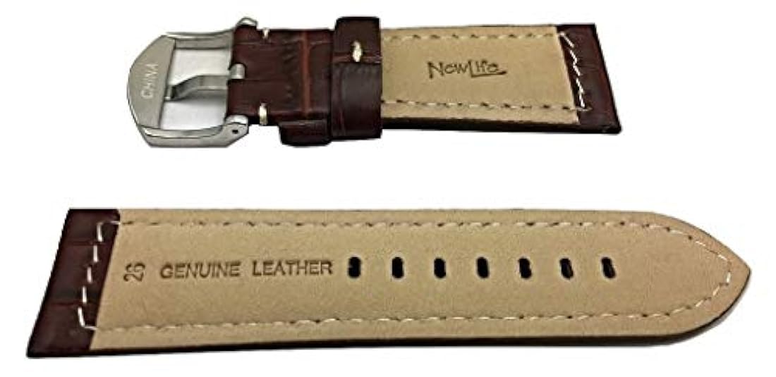 Panerai estilo de 26 mm, tamaño mediano, color café oscuro acolchado Alli Croco de piel granulada, color blanco Stitches Reloj de banda