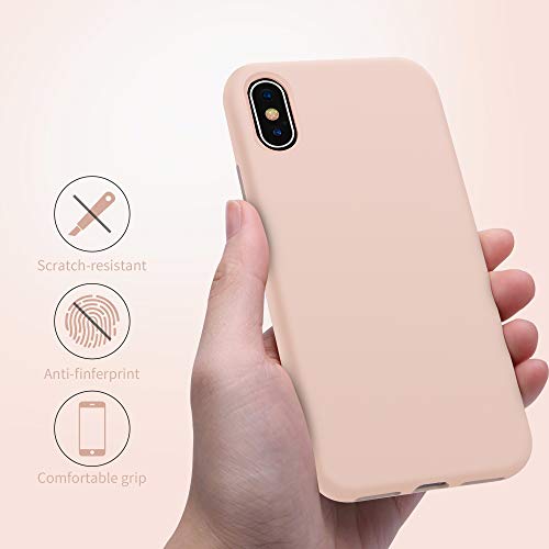 OTOFLY Funda para iPhone XS/iPhone X, ultra delgada, funda de gel de silicona líquida con protección completa antiarañazos, a prueba de golpes, compatible con iPhone X/XS, rosa