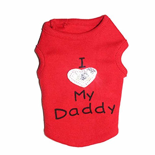 Animal Camiseta para perro con texto “I Love My Mom/Mommy Dad/Daddy”, lindo chaleco con corazón para perros pequeños o cachorros