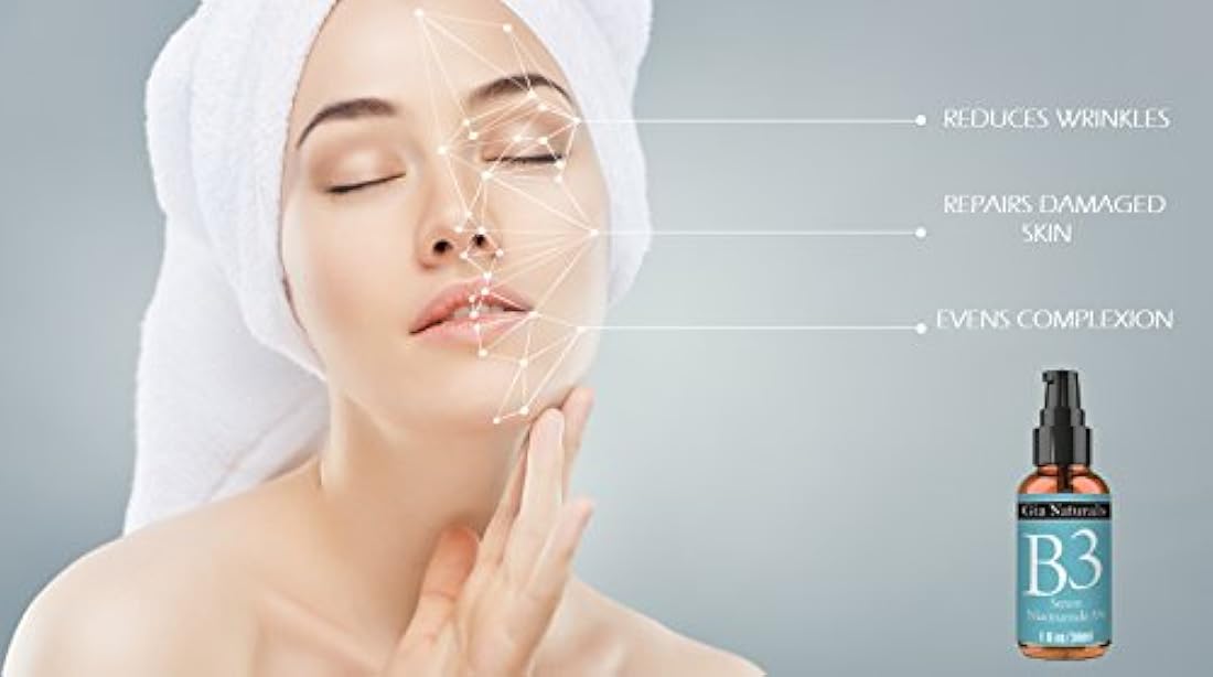 Crema serum pura orgánica, natural Vitamina B3, niacinamida 5 % Antiedad, repara la piel, reduce las arrugas, iguala el tono, combate el acné, disminuye los poros, fomenta la formación de colágeno, fabricada en EE. UU., no testeada en animales, 1