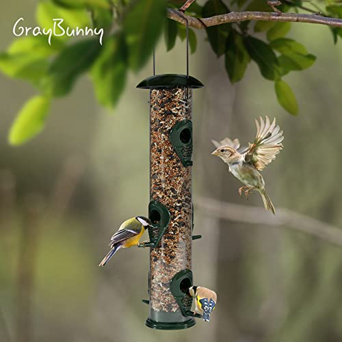 Gray Bunny Comedero para pájaros para colgar al aire libre – comedero de pájaros de tubo de metal de alta calidad, paquete de 2, a prueba de masticación, resistente a la intemperie y al agua