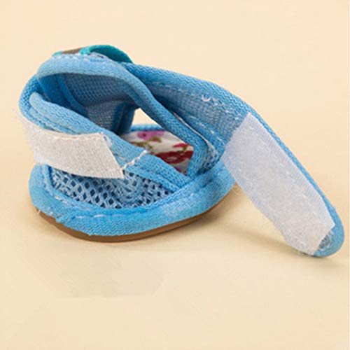 Hemobllo Zapatos de verano para perro, zapatos de malla transpirables para perro, sandalias antideslizantes para mascotas, protectores de patas de perro, para mascotas, perros pequeños, gatos, cachorros (4 unidades, azul) - Talla 1