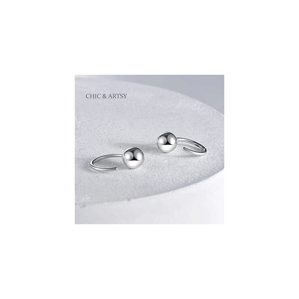 Aretes de aro de plata con forma de bola