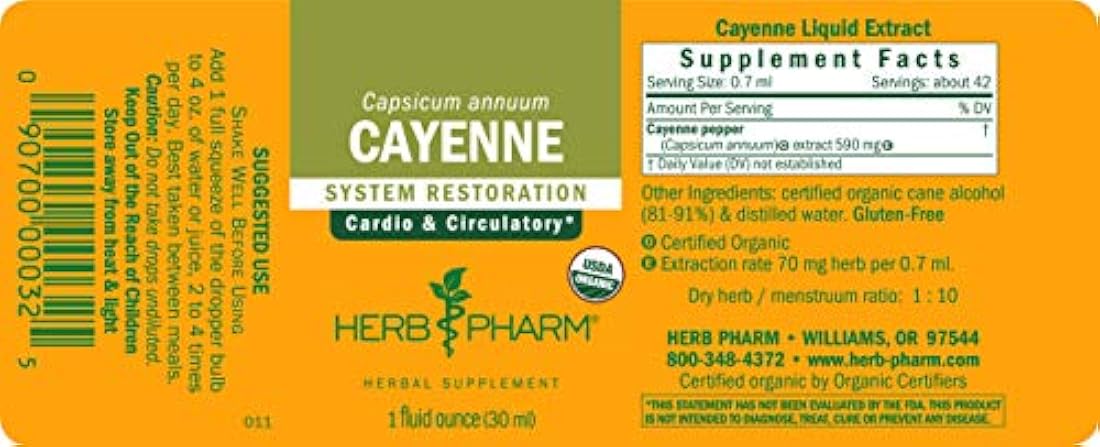 Extracto de Cayena Orgánico Certificado Herb Pharm