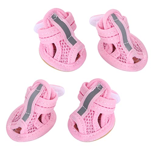 Hemobllo Zapatos de verano para perro, zapatos de malla transpirables para perro, sandalias antideslizantes para mascotas, protectores de patas de perro, para mascotas, perros pequeños, gatos, cachorros (4 unidades, rosa), talla 1