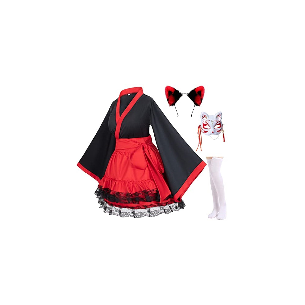 Disfraz de zorro de anime japonés rojo y blanco talla XS