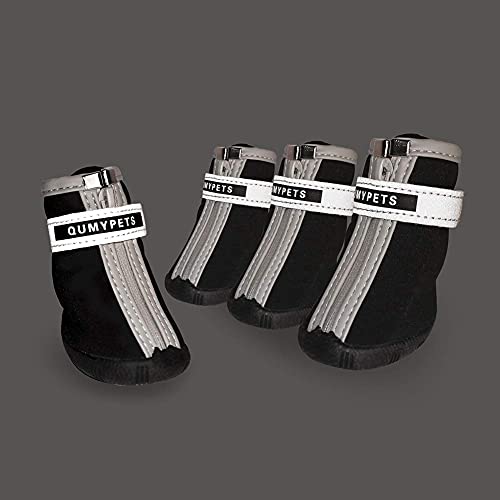 QUMY - Zapatos para perros pequeños, cachorros, botas para el pavimento caliente, botas de nieve para el invierno, con tira reflectante, suela de goma antideslizante, 4 unidades