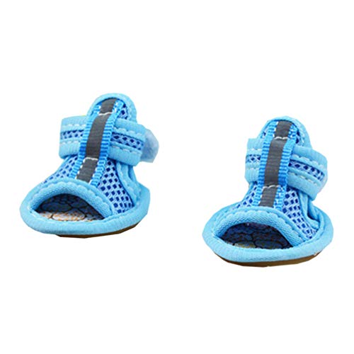 Hemobllo Zapatos de verano para perro, zapatos de malla transpirables para perro, sandalias antideslizantes para mascotas, protectores de patas de perro, para mascotas, perros pequeños, gatos, cachorros (4 unidades, azul) - Talla 1