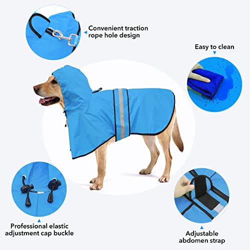 Ezierfy Impermeable reflectante impermeable para perros, chaqueta ajustable para mascotas, poncho ligero con capucha para perros pequeños a X, grandes y cachorros