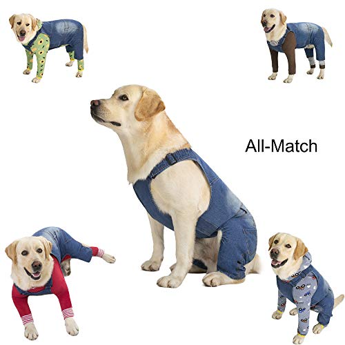 Miaododo Mono de mezclilla para perro mediano y grande para perros, ropa de mezclilla para perros, disfraces para todo propósito, pantalones de perro lavados, chaqueta clásica