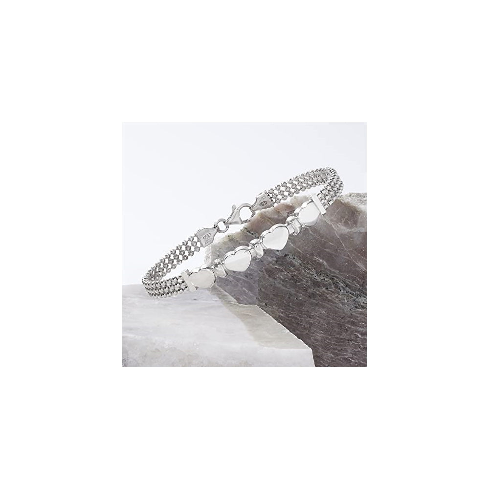 Pulseras y tobilleras de plata ley con cuentas de corazón