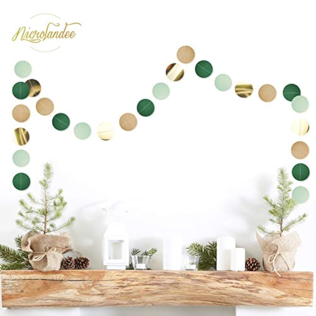 Guirnalda de papel con puntos verdes de bosque para colgar
