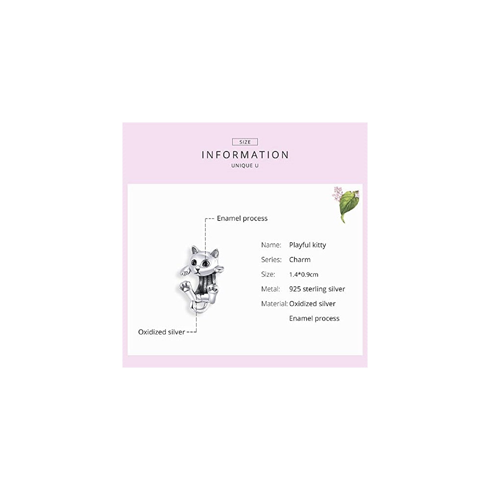 Pulseras de plata de ley 925 con diseño gato