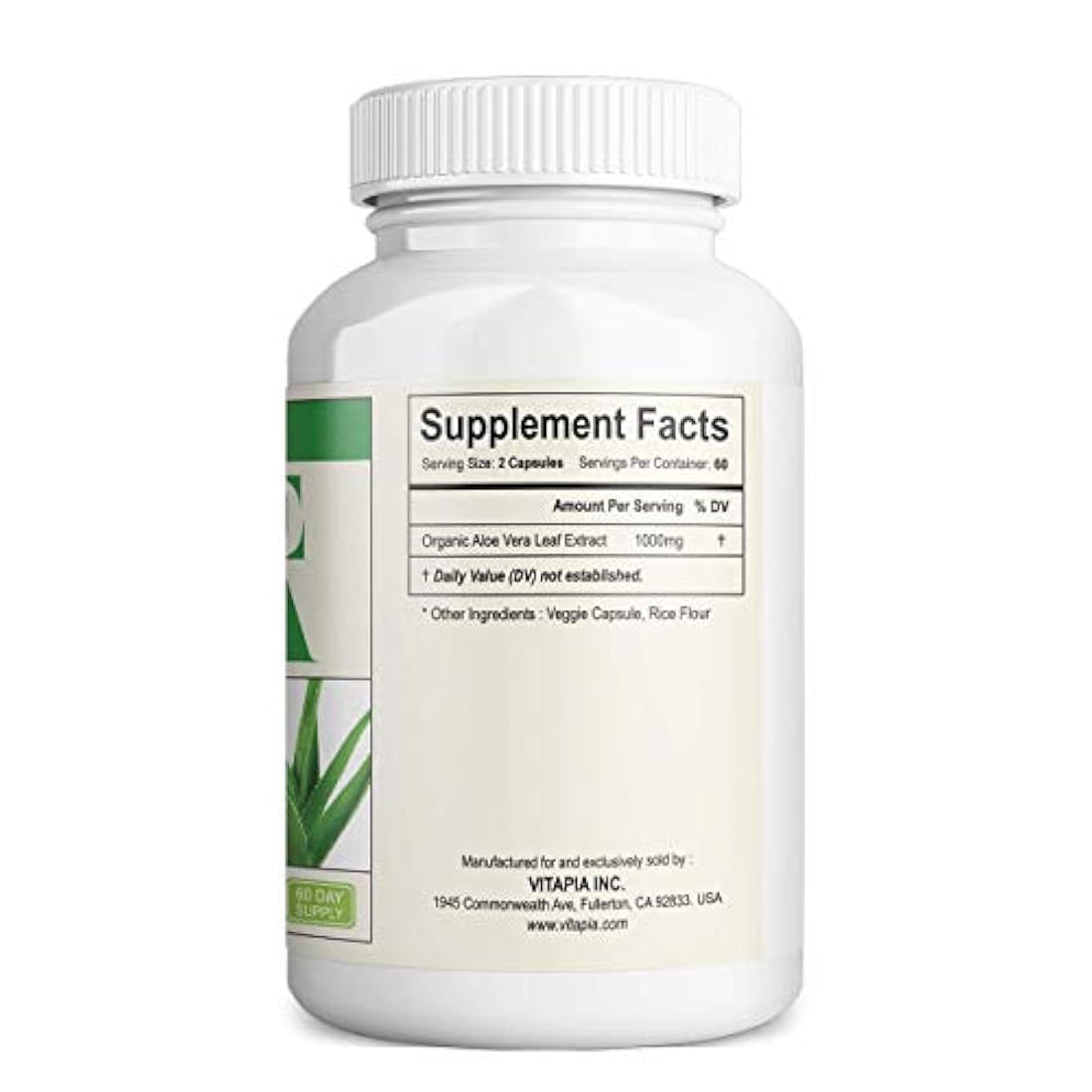 Vitapia Organic Aloe Vera Suplemento 1000mg - 120 Cápsulas