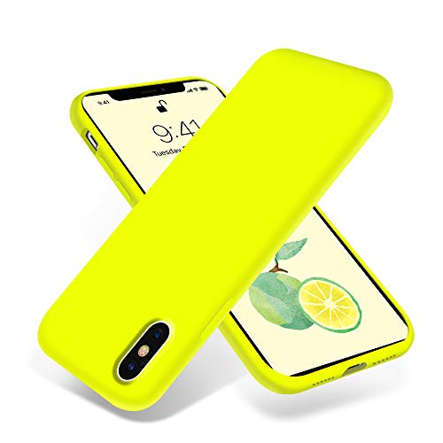 OTOFLY Funda de goma de gel de silicona líquida a prueba de golpes para iPhone Xs/iPhone X, antiarañazos y huellas dactilares, compatible con iPhone X/iPhone X, (amarillo fluorescente)