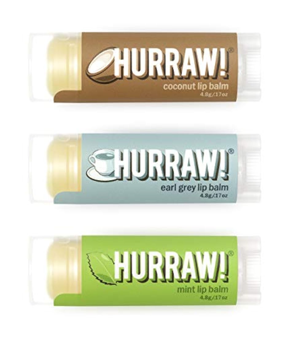 HURRAW! Bálsamo labial orgánico paquete de 3 unidades