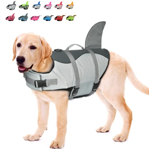 Doglay - Chaleco salvavidas para perros Ripstop, para natación, ajustable, con asa de rescate, para perros pequeños, medianos y grandes, diseño de tiburón