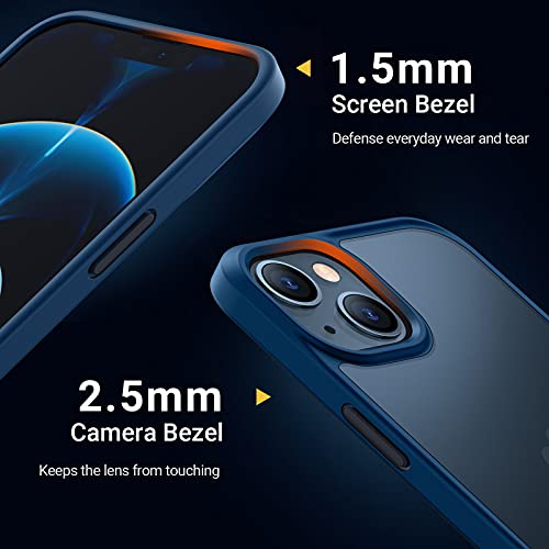 TORRAS Funda a prueba de golpes compatible con iPhone 13, protección militar contra caídas de 8 pies, parte trasera dura translúcida mate con borde suave, funda protectora delgada diseñada con iPhone 13 de 6.1 pulgadas, 5G 2021, azul marino