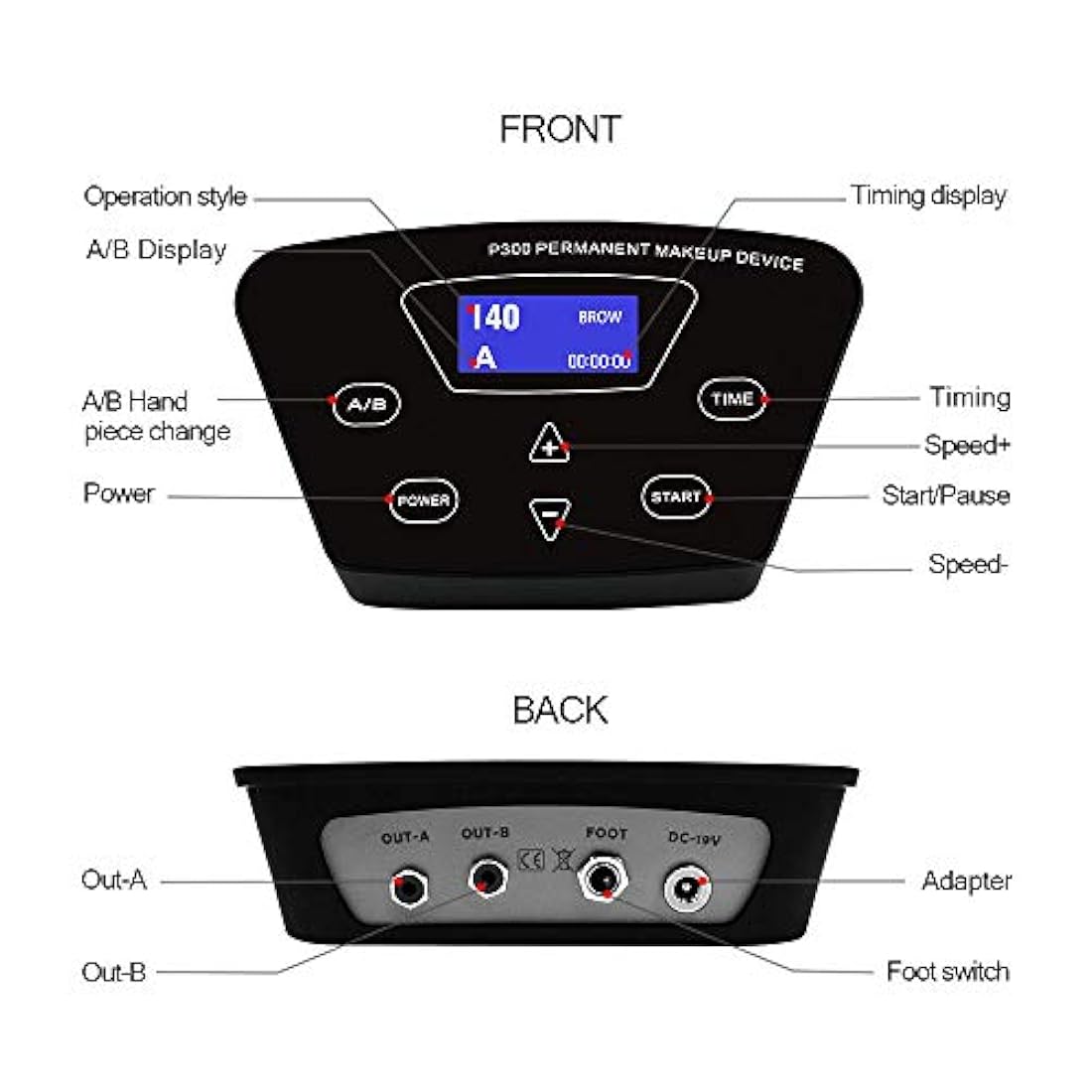 Kit de máquina de tatuaje de maquillaje permanente con pedal