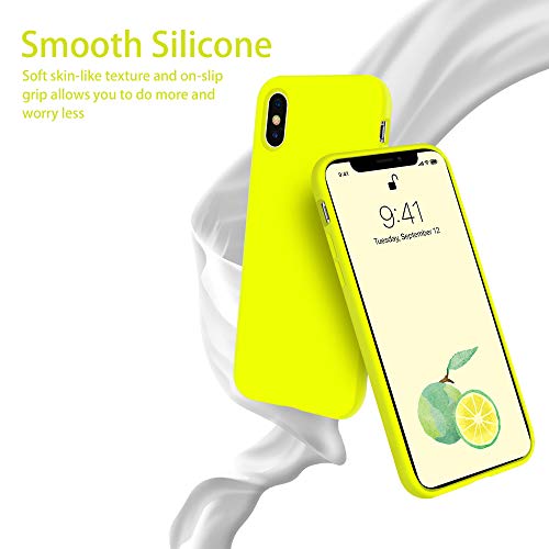 OTOFLY Funda de goma de gel de silicona líquida a prueba de golpes para iPhone Xs/iPhone X, antiarañazos y huellas dactilares, compatible con iPhone X/iPhone X, (amarillo fluorescente)