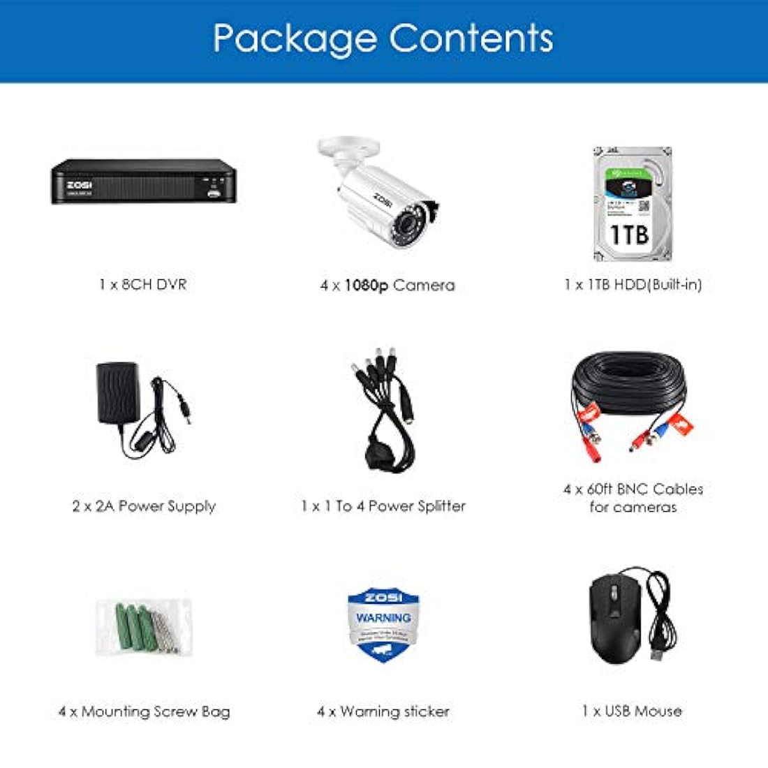 Cámara ZOSI 2MP de seguridad interior/exterior