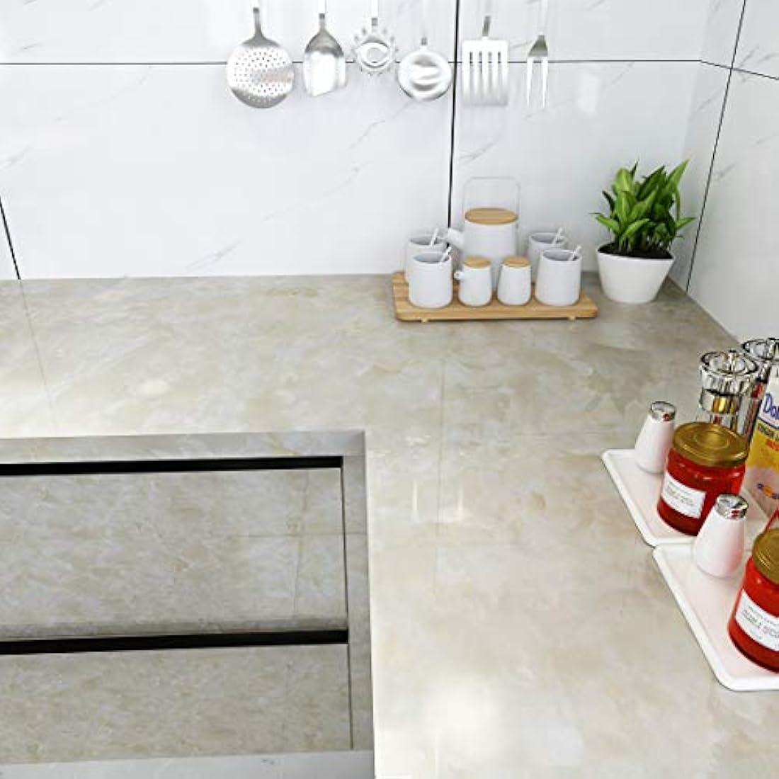 Papel vinilo Autoadhesivo tipo mármol crema(17.7 x 200)