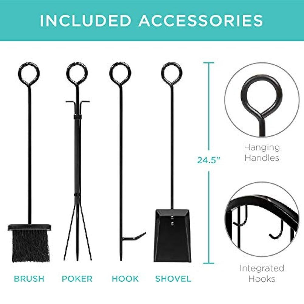 Soporte para leña de 5 piezas con herramientas