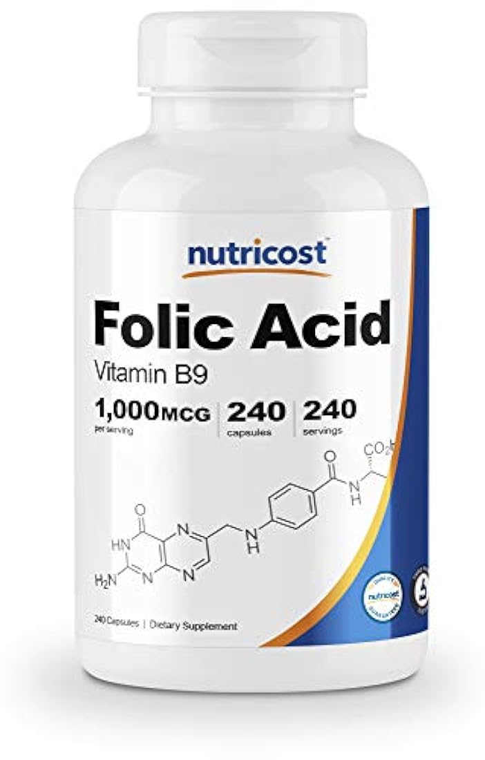 Nutricost ácido fólico (Vitamina B9) 1000 mcg, 240 Cápsulas, 1 botella, 1
