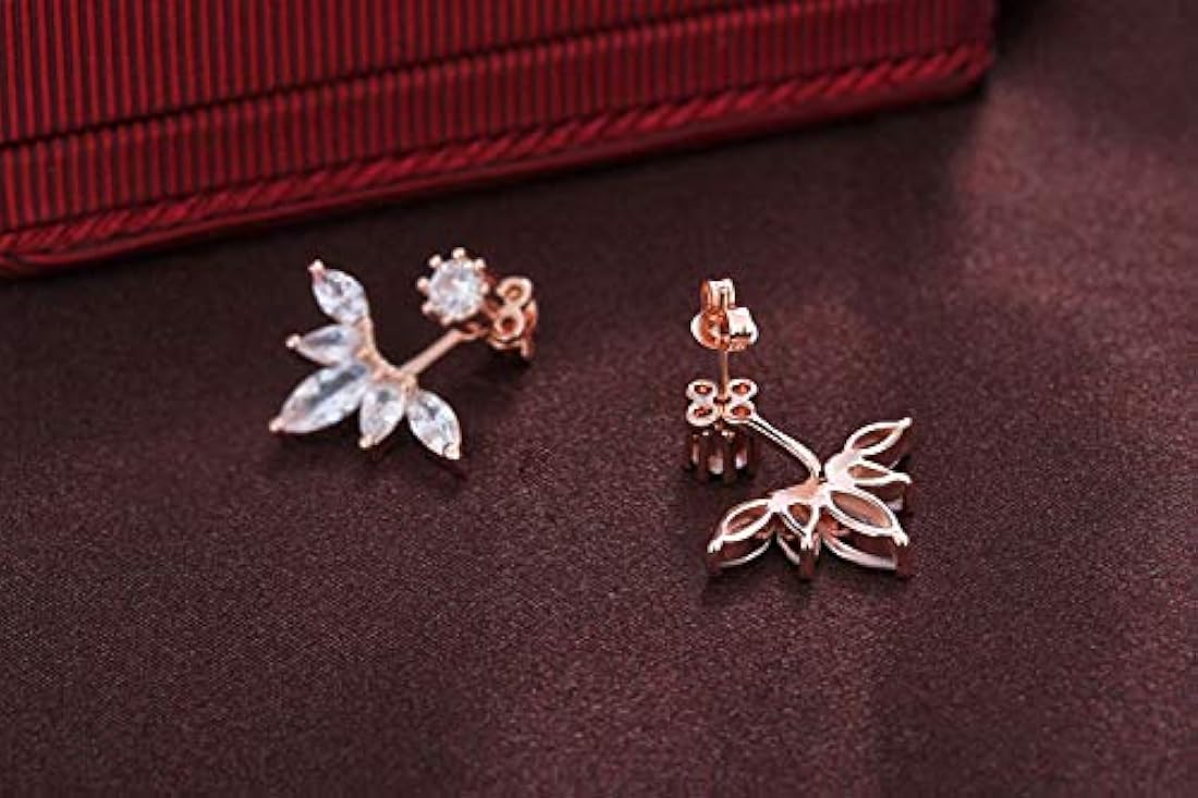 megko aretes con pasador a rosca, diseño de plumas y hojas, con cristales transparentes, moderno, para mujer