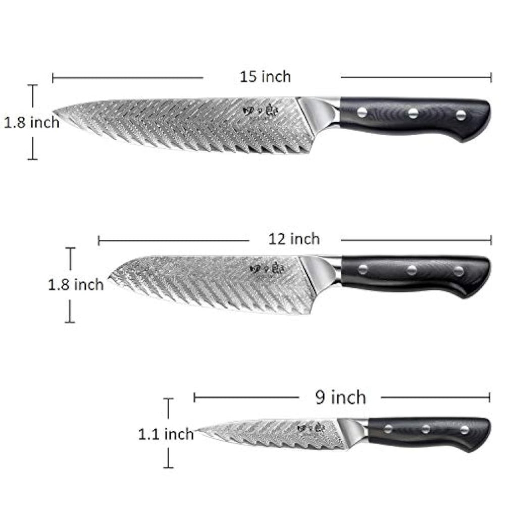 SIXILANG Damasco - Cuchillo de chef, Damasco 3 piezas
