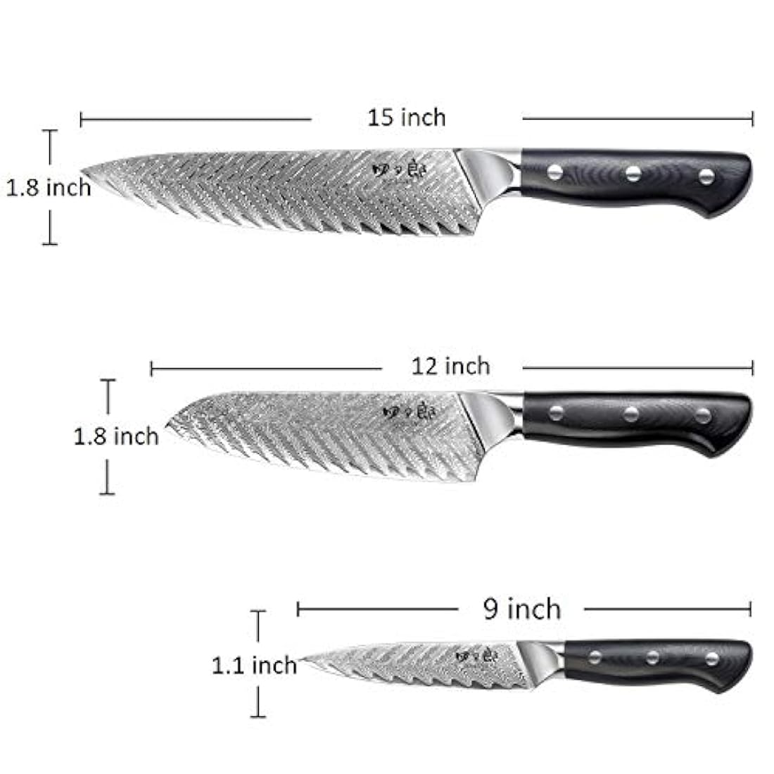 SIXILANG Damasco - Cuchillo de chef, Damasco 3 piezas