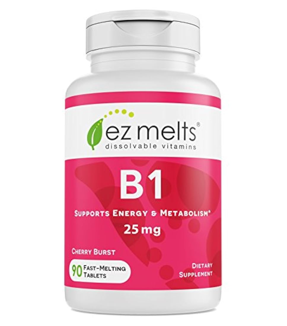 EZ derrite B1 como tiamina, 25 mg, soporte inmunológico, vitaminas sublinguales, vegano, cero azúcar, sabor a cero, 90 tabletas de disolución rápida
