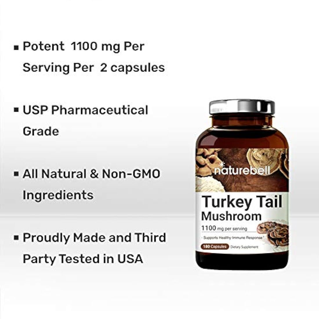 NatureBell - Seta de cola de pavo, 1100 mg por porción, 180